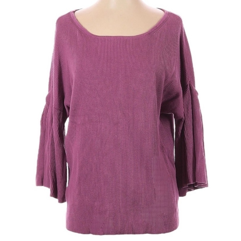 NWT Gap Sweater Ribbed Bell Flutter Sleeve in Raspberry Ice Cotton Rayon Silk